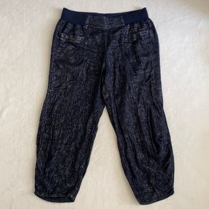 Soft Surroundings | Linen Cotton Blend Metallic Thread Crop Pants Blue/Silver L